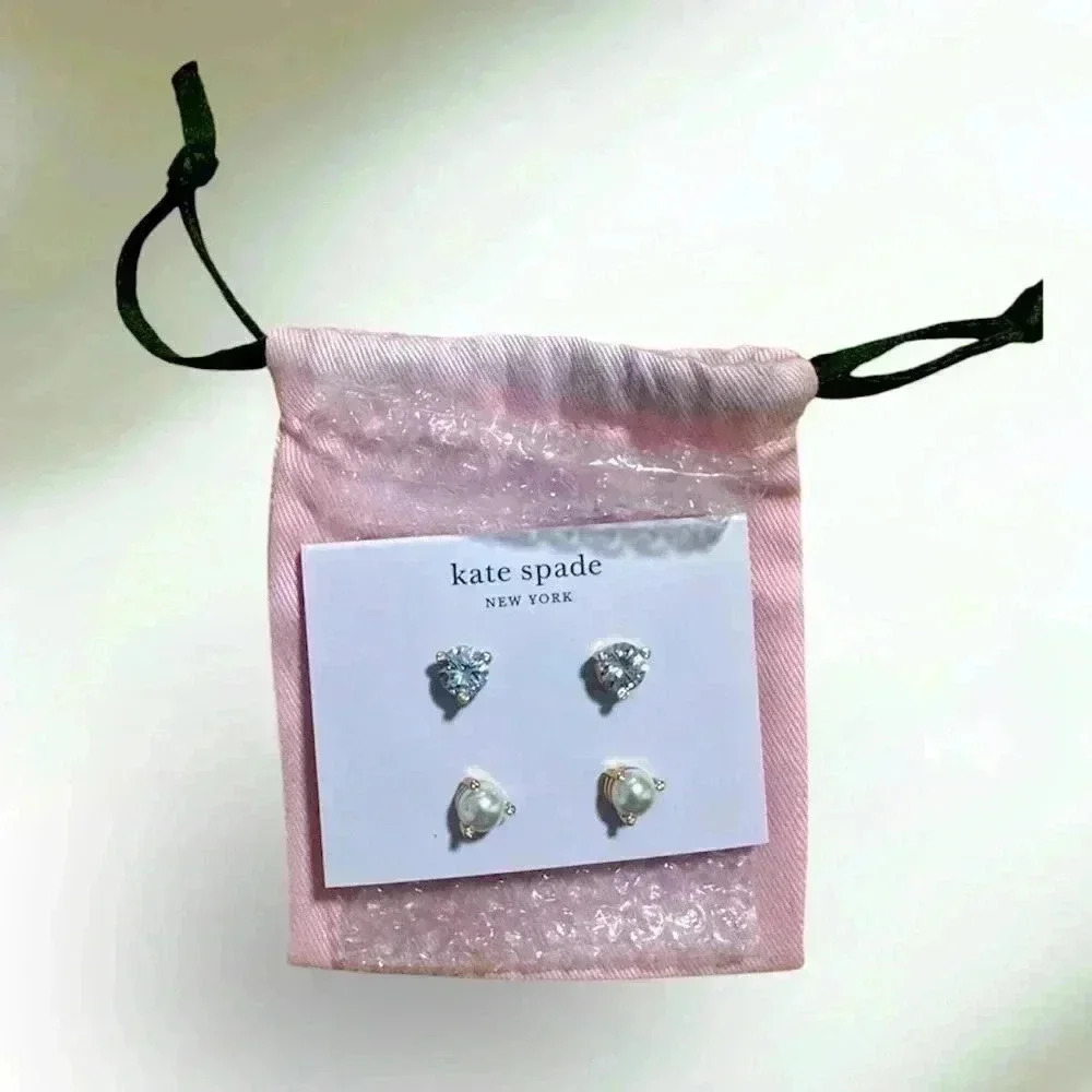 Kate Spade Multicolor Crystal & Pearl Stud Earrings Set - NWT